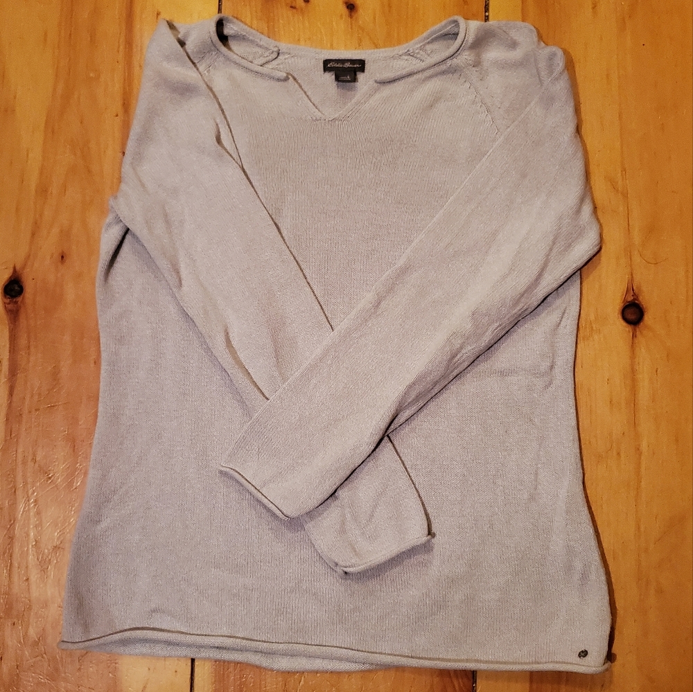 Large Light Gray Eddie Bauer Rolled Hem Sweater